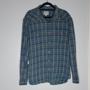 Lucky Brand Plaid Flannel Lumberjack Gorpcore Pearl Snap Button Down Shirt